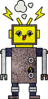 Bir insan tarafından çizilmiş bir robotun retro grunge dokusu