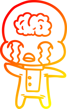 Bir çizgi filmin sıcak çizgi çizimi. Bir insan tarafından çizilmiş ağlayan büyük beyin uzaylısı.