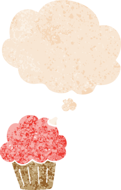 Düşünce baloncuklu çizgi film keki. Bir insan tarafından çizilmiş dertli retro desenli.