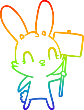 Gökkuşağı gradyan çizgisi üzerinde bir insan tarafından çizilmiş şirin bir çizgi film tavşanı