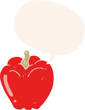 bir insan tarafından çizilmiş retro tarzı konuşma baloncuklu karikatür biberi