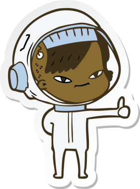 Bir insan tarafından çizilmiş astronot bir kadının çıkartması.