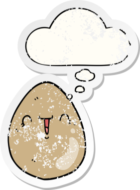 Düşünce baloncuklu çizgi film yumurtası insan tarafından çizilmiş yıpranmış bir çıkartma gibi.