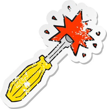 Bir insan tarafından çizilmiş bir karikatür tornavidasının gerilimli yapıştırması.