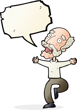Karikatür ihtiyarı bir insan tarafından çizilen konuşma baloncuğundan korkuyor.