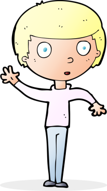 Bir insan tarafından çizilmiş çizgi film el sallayan çocuk