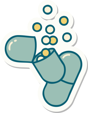 Bir insan tarafından çizilmiş patlamış tıbbi kapsül hapının çıkartması.