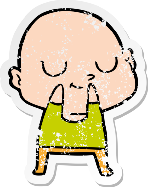 Bir insan tarafından çizilmiş kel bir adamın sıkıntılı çıkartması.