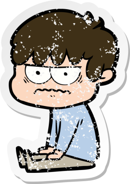 Bir insan tarafından çizilmiş kızgın bir çizgi film çocuğunun sıkıntılı çıkartması.