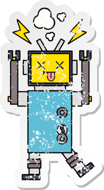 Bir insan tarafından çizilmiş sevimli bir robot robot arızasının sıkıntılı çıkartması.