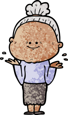 Bir insan tarafından çizilmiş mutlu yaşlı kadın çizgi filmi.