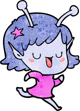 Bir insan tarafından çizilmiş mutlu uzaylı kız çizgi filmi.