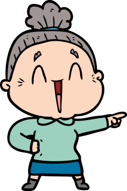 Bir insan tarafından çizilmiş mutlu yaşlı kadın çizgi filmi.