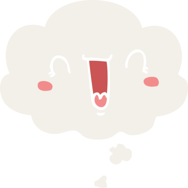 Bir insan tarafından çizilmiş düşünce baloncuklu mutlu çizgi film yüzü.