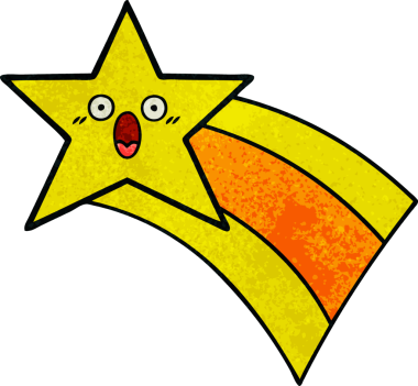 Bir insan tarafından çizilmiş kayan gökkuşağı yıldızının grunge desenli retro çizimi