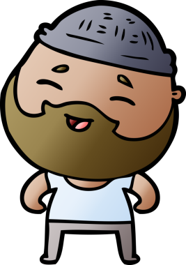 Bir insan tarafından çizilmiş mutlu sakallı bir adam.