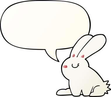 Bir insan tarafından çizilmiş, konuşma baloncuklu çizgi film tavşanı.