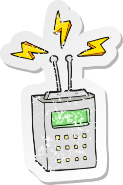 Bir insan tarafından çizilen karikatür bilimsel bir cihazın gerilimli retro etiketi