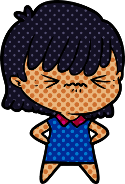 Bir insan tarafından çizilmiş kızgın çizgi film kızı.