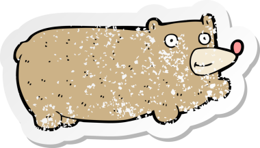 Bir insan tarafından çizilmiş komik bir çizgi film ayısının gerilimli çıkartması.