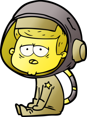 Bir insan tarafından çizilmiş yorgun astronot çizgi filmi.