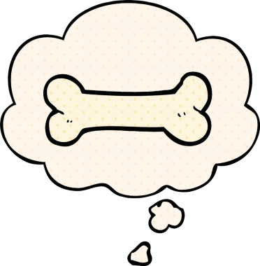Çizgi roman tarzında bir insan tarafından çizilmiş düşünce baloncuklu çizgi film kemiği.