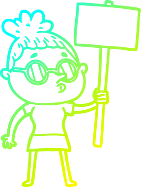 Bir insan tarafından çizilmiş gözlük takan çizgi film kadını çizimi.