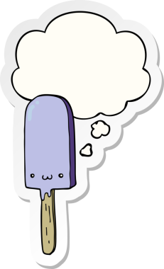 Düşünce baloncuklu buz lolipopu insan tarafından çizilmiş bir çıkartma.
