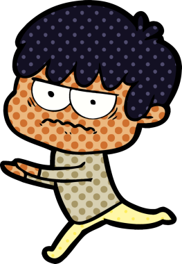 Bir insan tarafından çizilmiş sinirli çizgi film çocuğu.