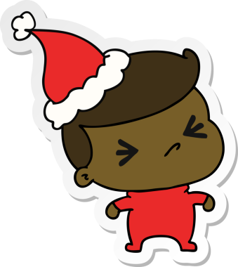 Bir insan tarafından çizilmiş Kawai çocuğunun el çizimi Noel çıkartması.