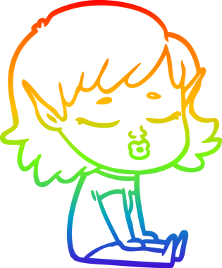 Gökkuşağı gradyan çizgisi bir insan tarafından çizilmiş güzel bir elf kızı çizimi