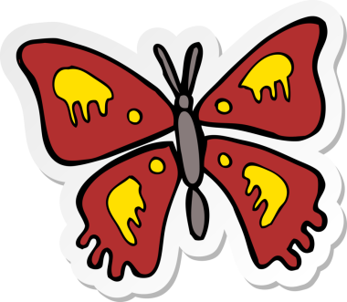 Bir insan tarafından çizilmiş kelebeğin çıkartması.