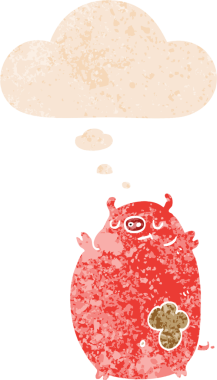 Düşünce baloncuklu çizgi film şişman domuz grunge sıkıntılı retro dokuma bir insan tarafından çizilmiş