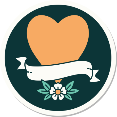 Bir insan tarafından çizilmiş geleneksel bir kalp ve bayrak stili dövme çıkartması.