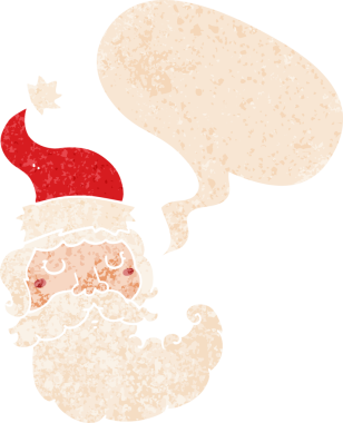 çizgi film Noel Baba yüzü grunge sıkıntı retro dokuma tarzı bir insan tarafından çizilmiş konuşma balonu