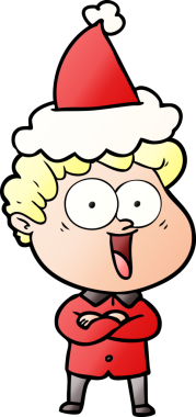 Noel Baba şapkası giyen mutlu bir adamın insan tarafından çizilmiş el çizimi karikatürü.