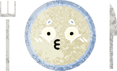 Bir insan tarafından çizilmiş yemek tabağının retro çizim tarzı karikatürü.