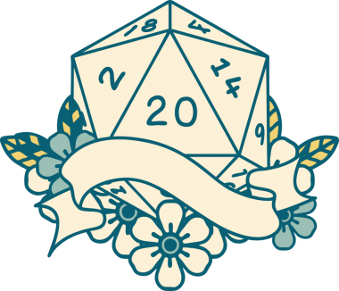 Retro Dövme Biçimi Doğal 20 D20 zar bir insan tarafından çizildi