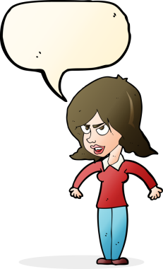 Bir insan tarafından çizilmiş konuşma balonu olan kötü kadın çizgi filmi.