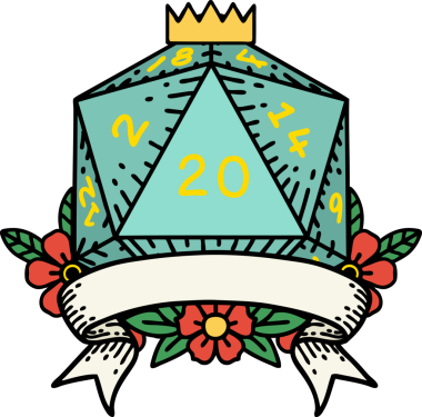 Retro Dövme Biçimi Doğal 20 kritik vuruş D20 zar bir insan tarafından çizildi