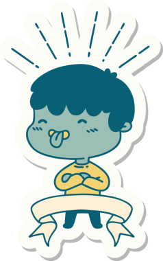 Dövme stili bir çocuğun çıkartması bir insan tarafından çizilmiş dili dışarı çıkarıyor.