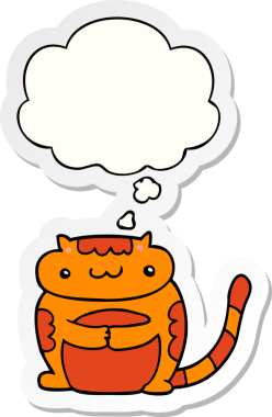 İnsan tarafından çizilmiş bir çıkartma olarak düşünce baloncuğu olan sevimli çizgi film kedisi.