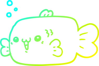 Bir insan tarafından çizilmiş bir karikatür balığının soğuk gradyan çizimi