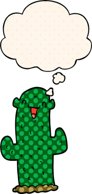 Çizgi roman tarzında bir insan tarafından çizilmiş düşünce baloncuklu çizgi film kaktüsü.