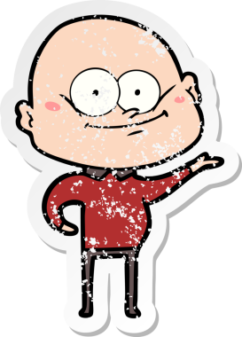 Bir insan tarafından çizilmiş kel bir adamın sıkıntılı çıkartması.