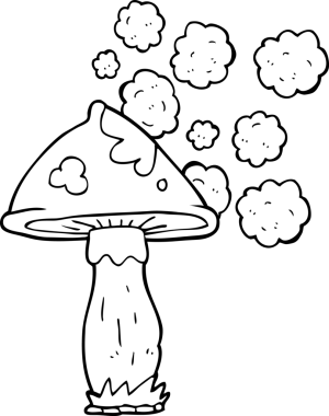 Bir insan tarafından çizilmiş siyah beyaz mantar.