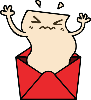 Bir insan tarafından çizilmiş garip bir karikatür mektup ve zarf.