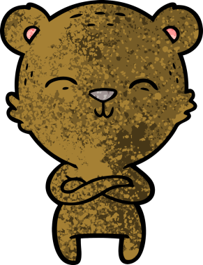 Bir insan tarafından çizilmiş kendine güvenen mutlu çizgi film ayısı.