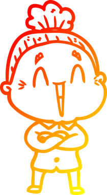 Bir insan tarafından çizilmiş mutlu, yaşlı bir kadının sıcak çizgi çizimi.