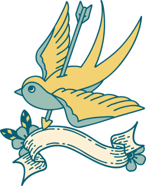 Geleneksel dövme, bir insan tarafından çizilmiş bir kırlangıç sancağıyla